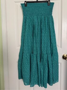 NWT Zara The Alice Teal Smocked Elastic Waist Midi Maxi Cotton Skirt